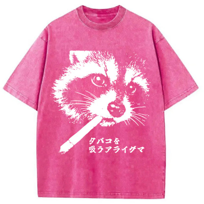 Tokyocanvas Somking Raccoon Washed T-Shirt