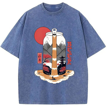 Tokyocanvas Japanese Retro Beer Landscape Washed T-Shirt
