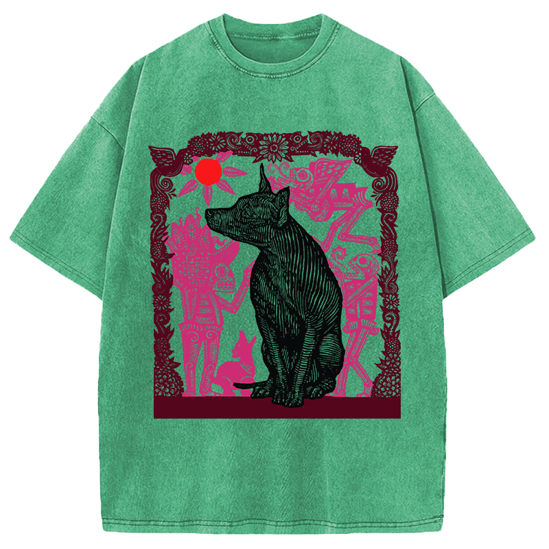 Tokyocanvas Day Of The Dog Woodcut Washed T-Shirt