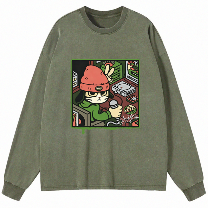Tokyocanvas Rapper Cat Long Sleeve Washed T-Shirt