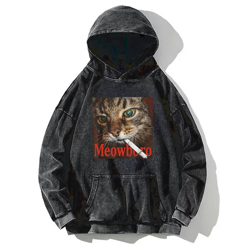 Tokyocanvas Funny Smoking Cat Meme Washed Hoodie