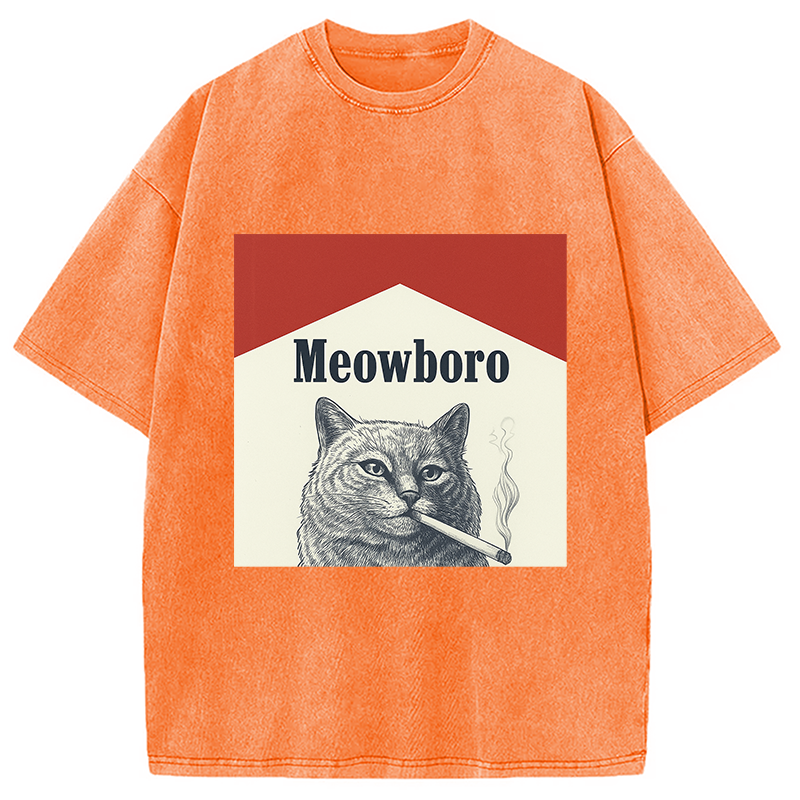 Tokyocanvas Marlboro Cat Smoking Meme Washed T-Shirt