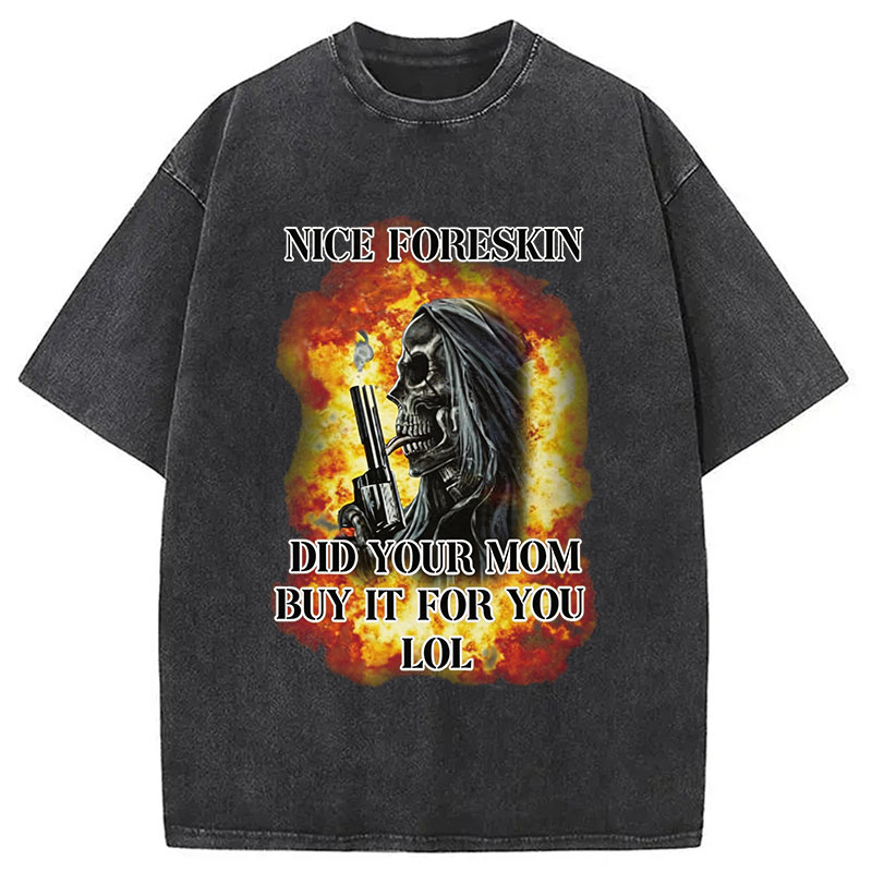 Tokyocanvas Nice Foreskin Funny Skeleton Meme Washed T-Shirt