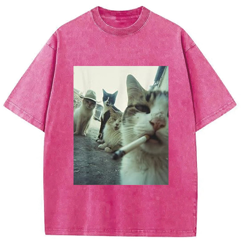 Tokyocanvas Smoking Cat Meme Funny Washed T-Shirt