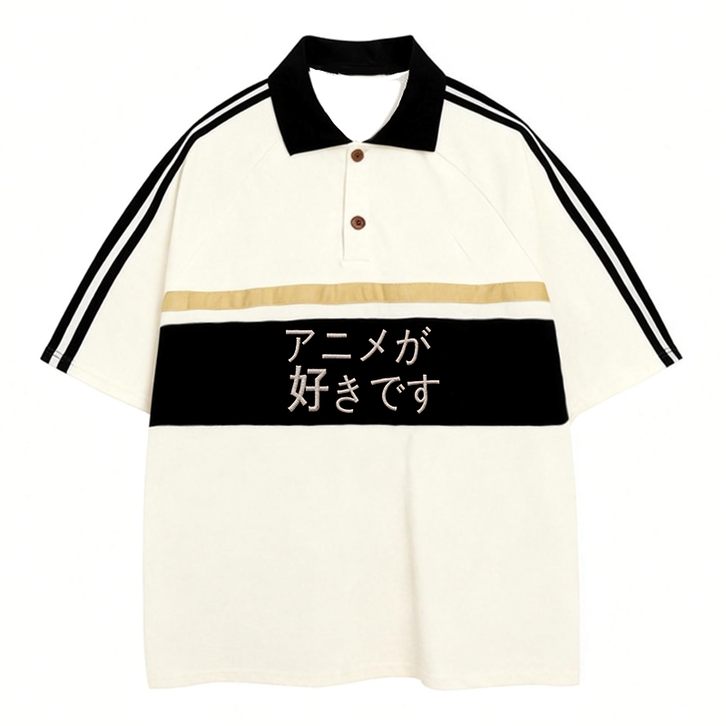 Tokyocanvas I like Anime Japanese Polo Embroidered T-Shirt