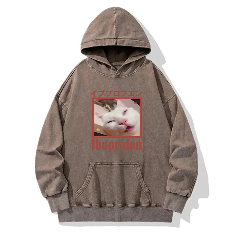 Tokyocanvas Ibuprofen Meme Cat Washed Hoodie