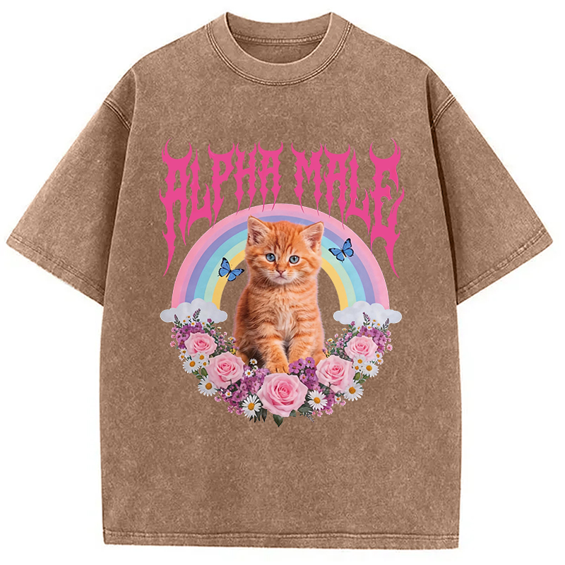 Tokyocanvas Alpha Male Funny Kitten Washed T-Shirt