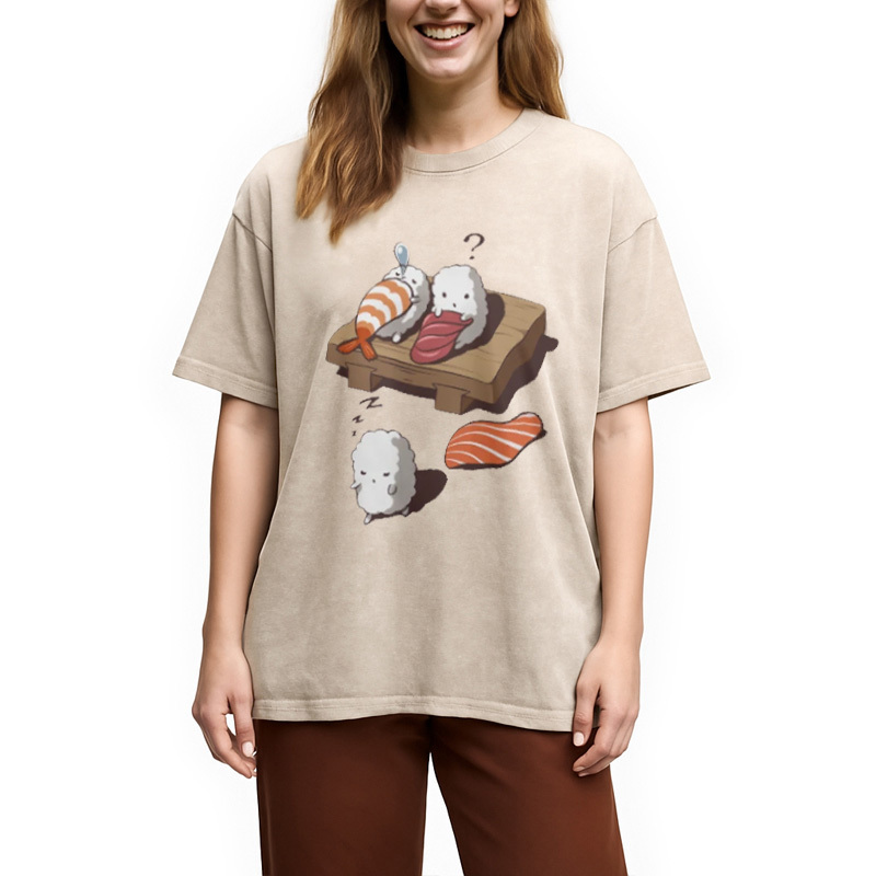 Tokyocanvas Funny Sleep Walking Nigiri Sushi Washed T-Shirt