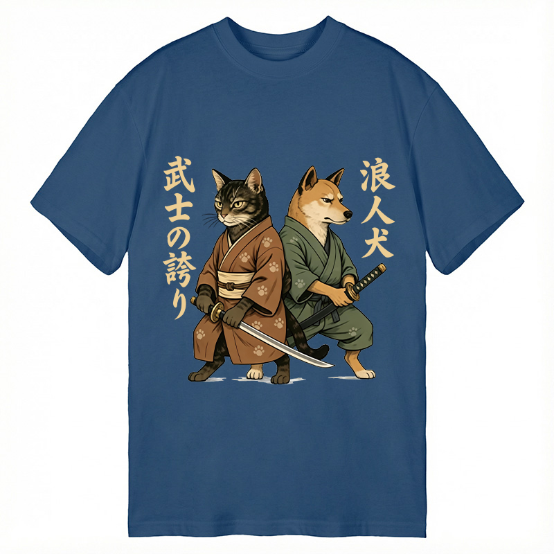 Tokyocanvas Samurai Cat vs Ronin Dog Classic T-Shirt