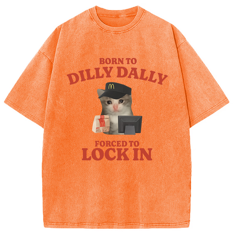 Tokyocanvas Forced to Lock In Cat Meme Washed T-Shirt