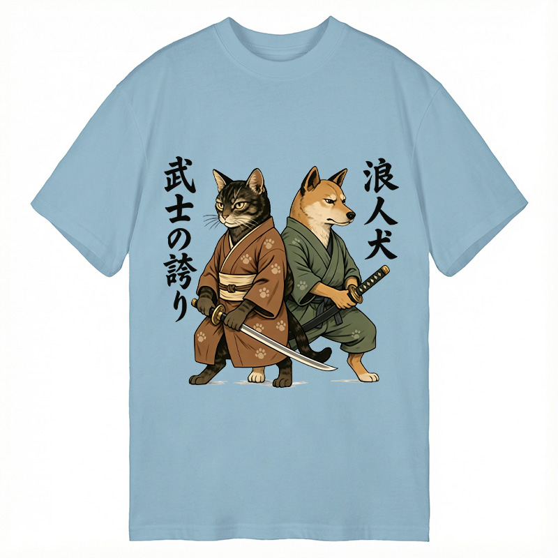 Tokyocanvas Samurai Cat vs Ronin Dog Classic T-Shirt