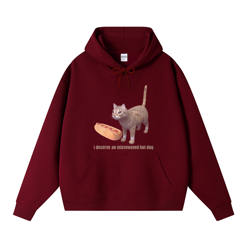 Tokyocanvas Cat Hotdog Meme Fleece Lined Hoodie
