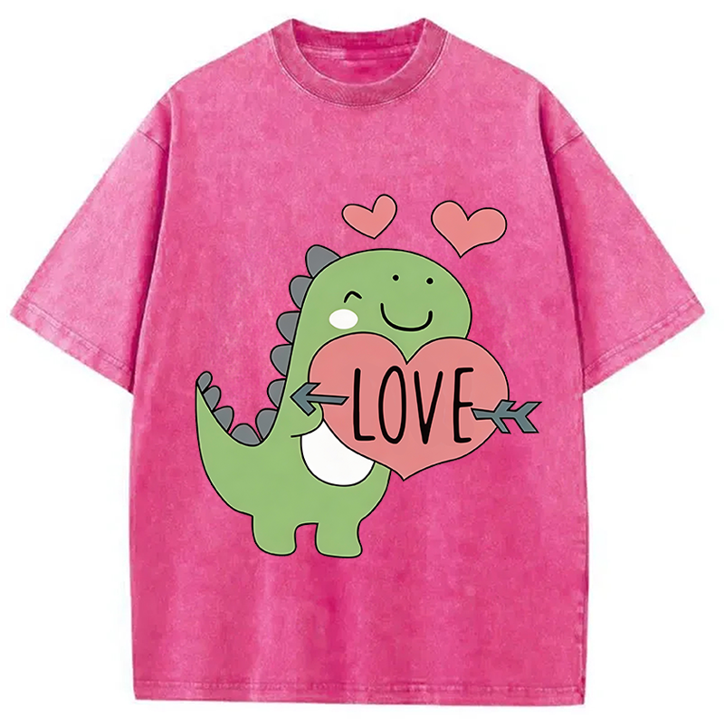 Tokyocanvas Love Valentines Day Dino Washed T-Shirt