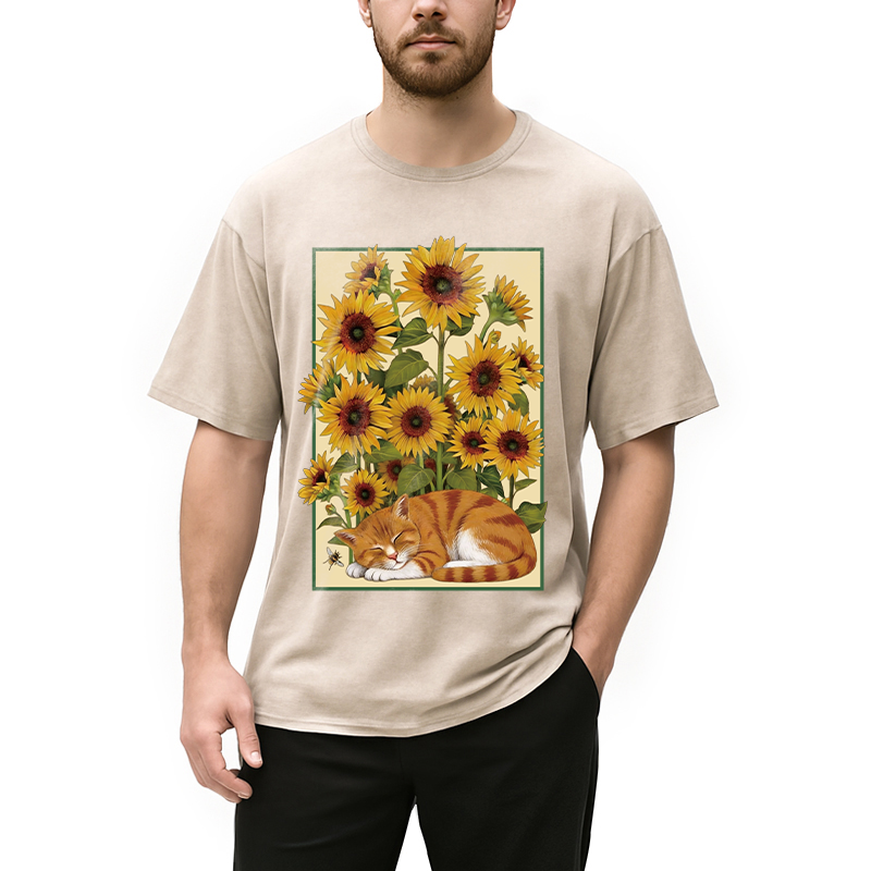 Tokyocanvas Sunflower Orange Cat Washed T-Shirt