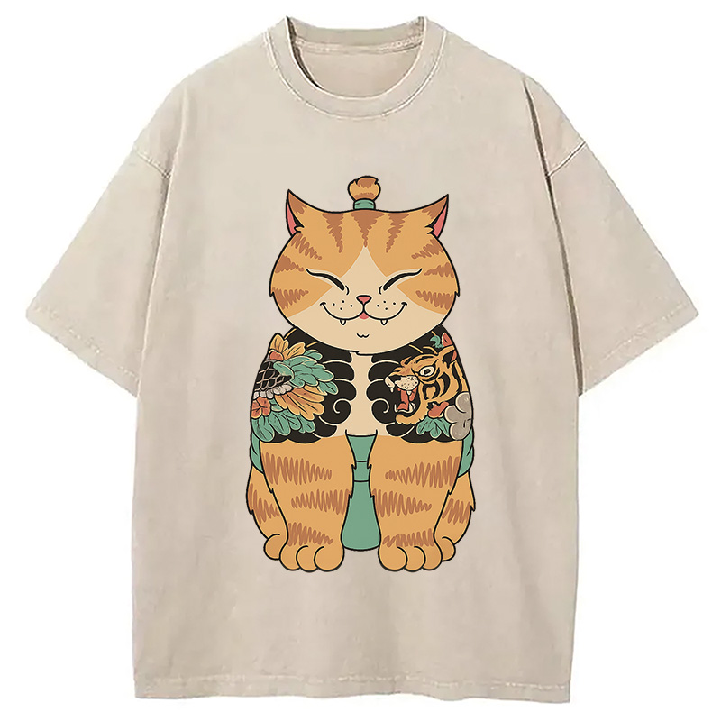 Tokyocanvas Cat Sumo Washed T-Shirt