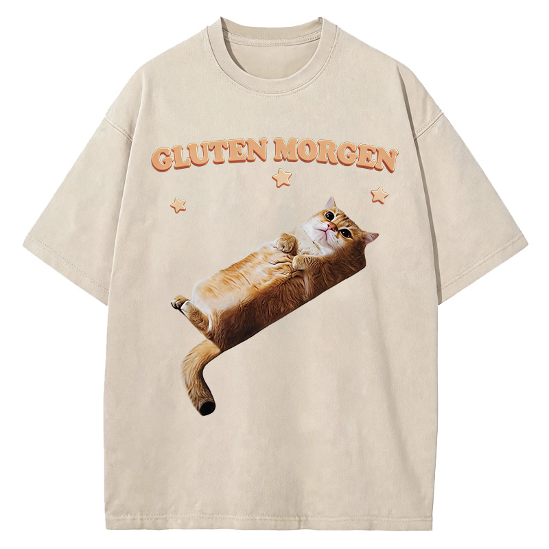 Tokyocanvas Gluten Morgen Cat Washed T-Shirt