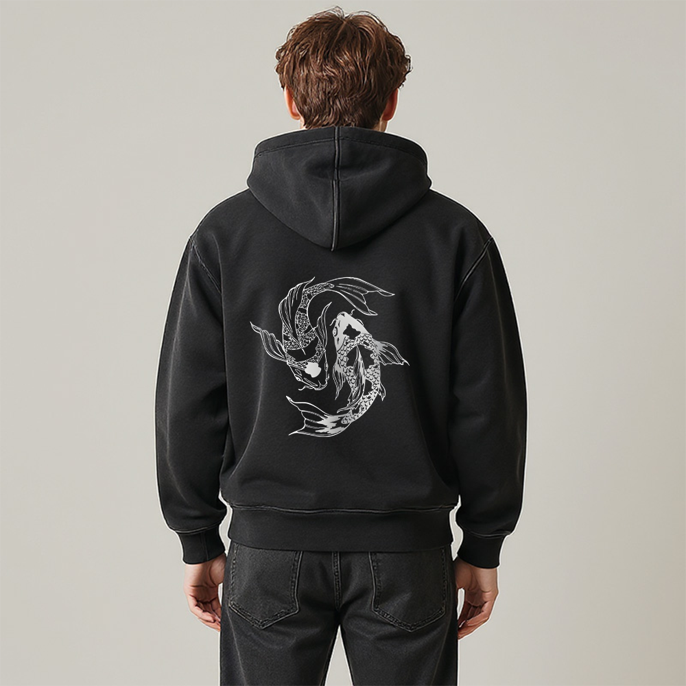 Tokyocanvas Japanese Streetwear Koi Fish Washed Zip Hoodie