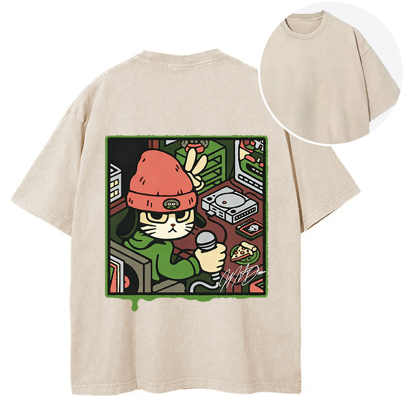 Tokyocanvas Rapper Cat Back Washed T-Shirt