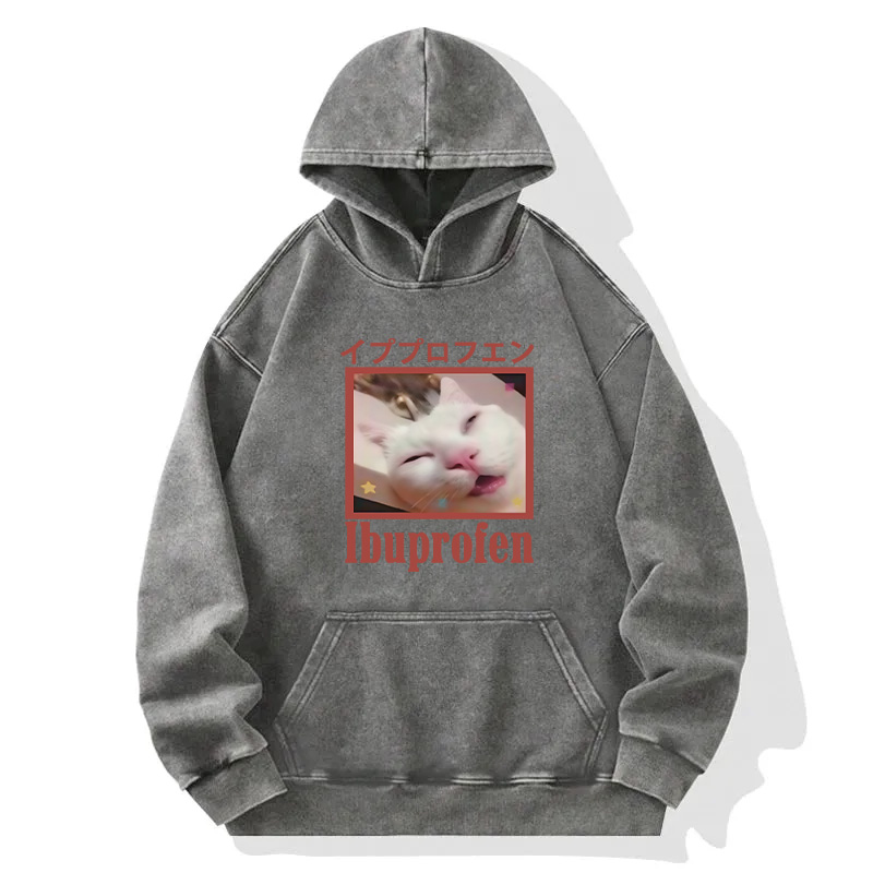 Tokyocanvas Ibuprofen Meme Cat Washed Hoodie