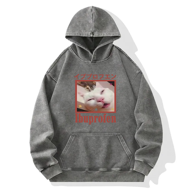 Tokyocanvas Ibuprofen Meme Cat Washed Hoodie