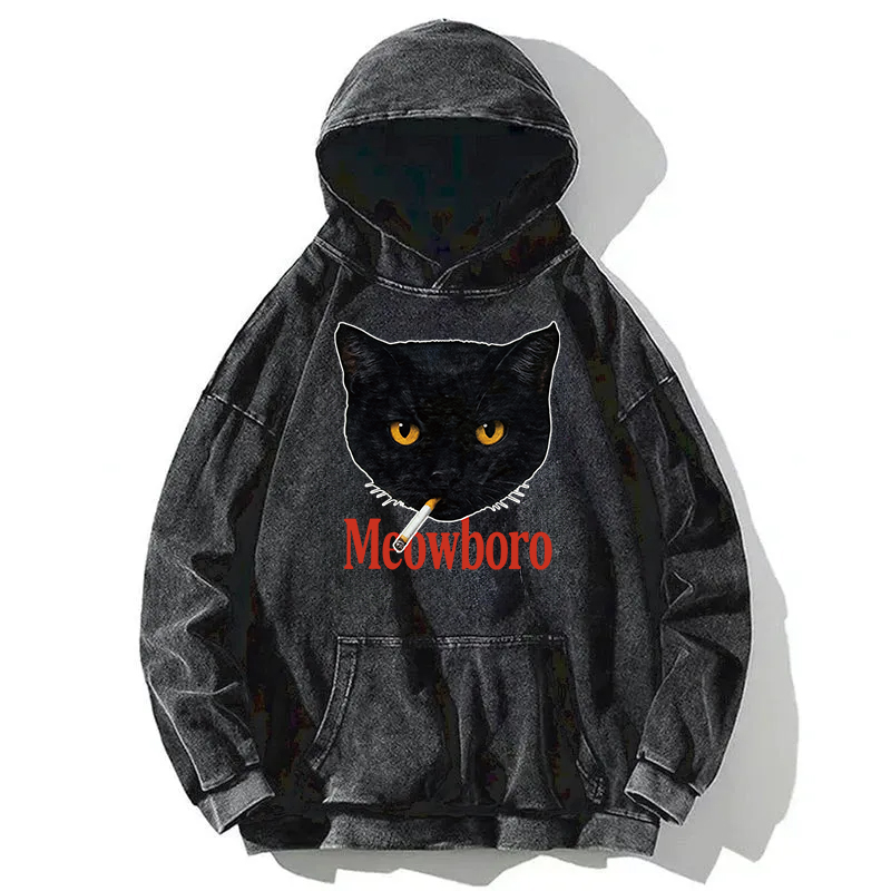 Tokyocanvas Smoking Black Cat Vintage Washed Hoodie