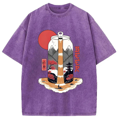 Tokyocanvas Japanese Retro Beer Landscape Washed T-Shirt