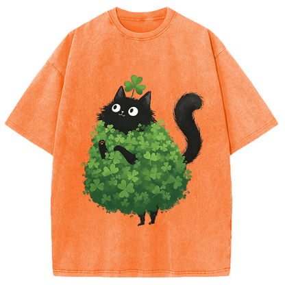 Tokyocanvas St. Patrick's Day Decorated Cat Washed T-Shirt