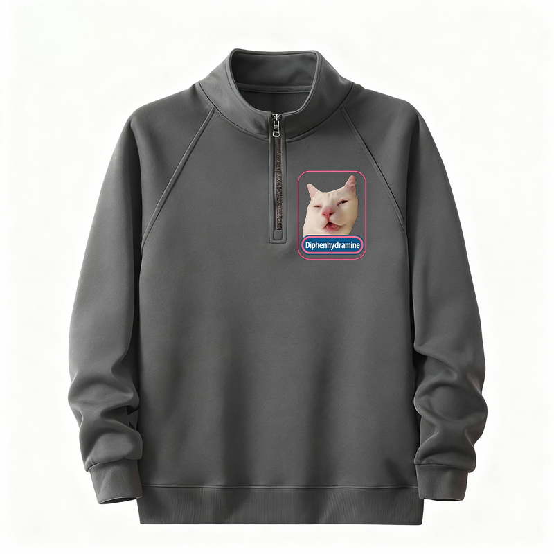 Tokyocanvas Funny Diphenhydramine Meme Cat Half-Zip Sweatshirt
