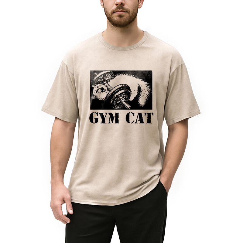 Tokyocanvas Cat Pumping Iron At The Gym Washed T-Shirt