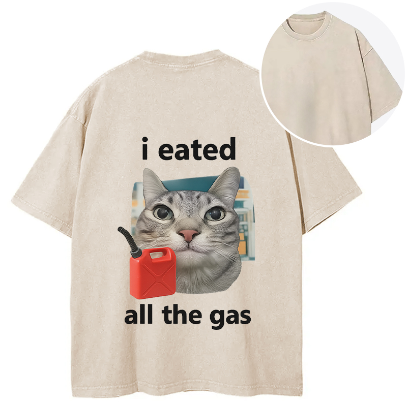 Tokyocanvas I Eated All The Gas Cat Funny Back Washed T-Shirt