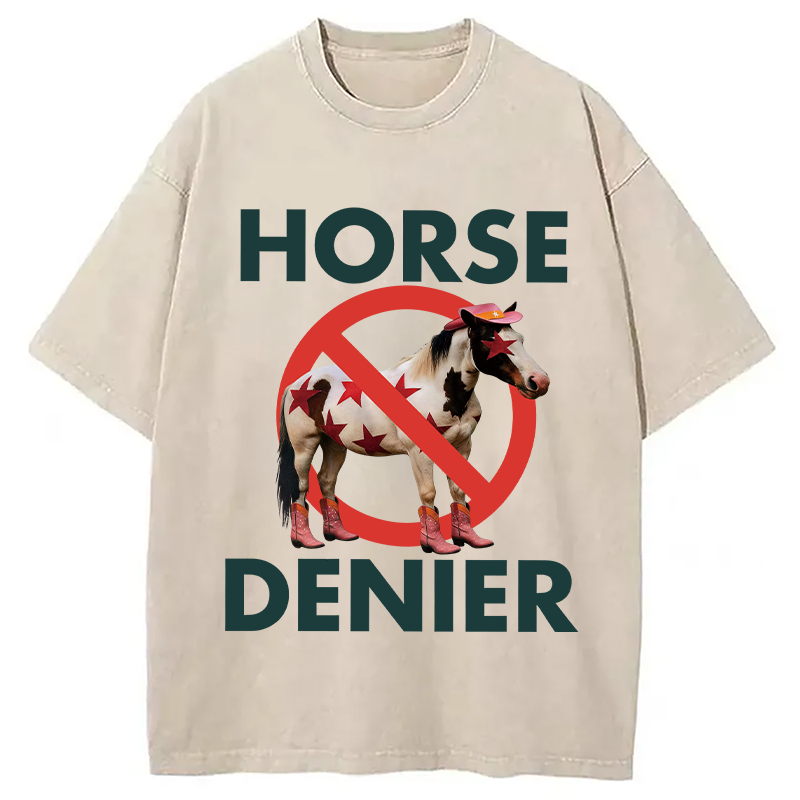 Tokyocanvas Funny Star-Spangled Cowboy Horse Denier Washed T-Shirt