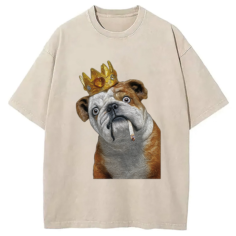 Tokyocanvas King Dog Smoking Washed T-Shirt