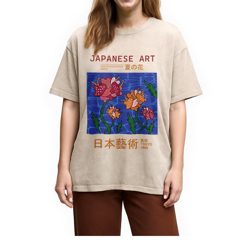 Tokyocanvas Japanese Art Summer Flower Washed T-Shirt