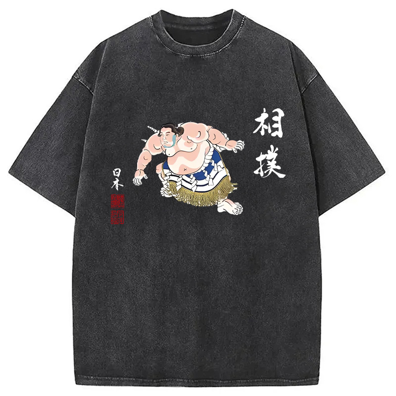 Tokyocanvas Sumo Design Hooded Washed T-Shirt