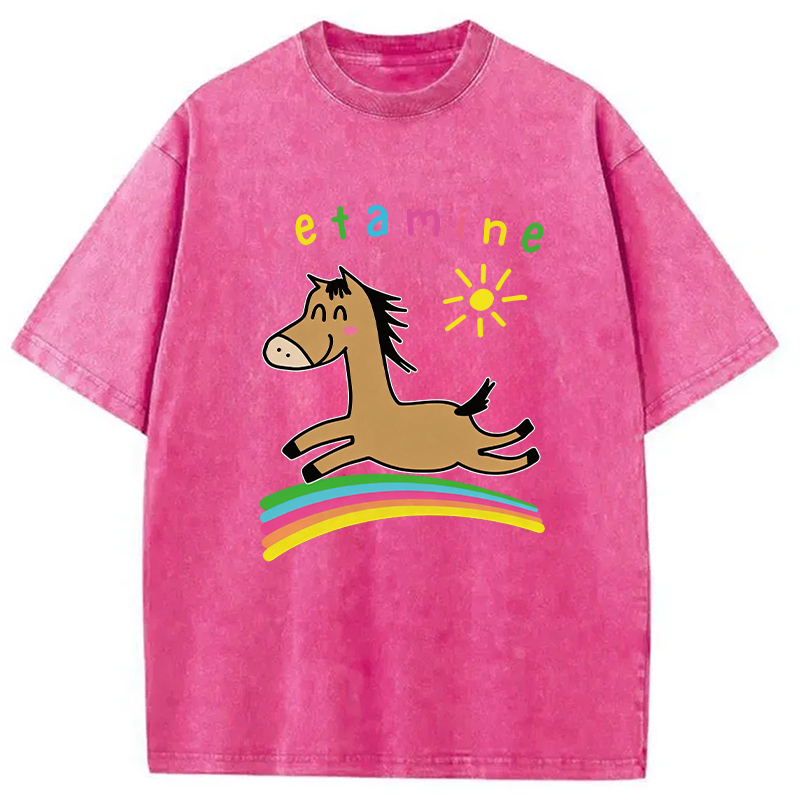 Tokyocanvas Funny Ketamine Cute Trippy Horse Washed T-Shirt