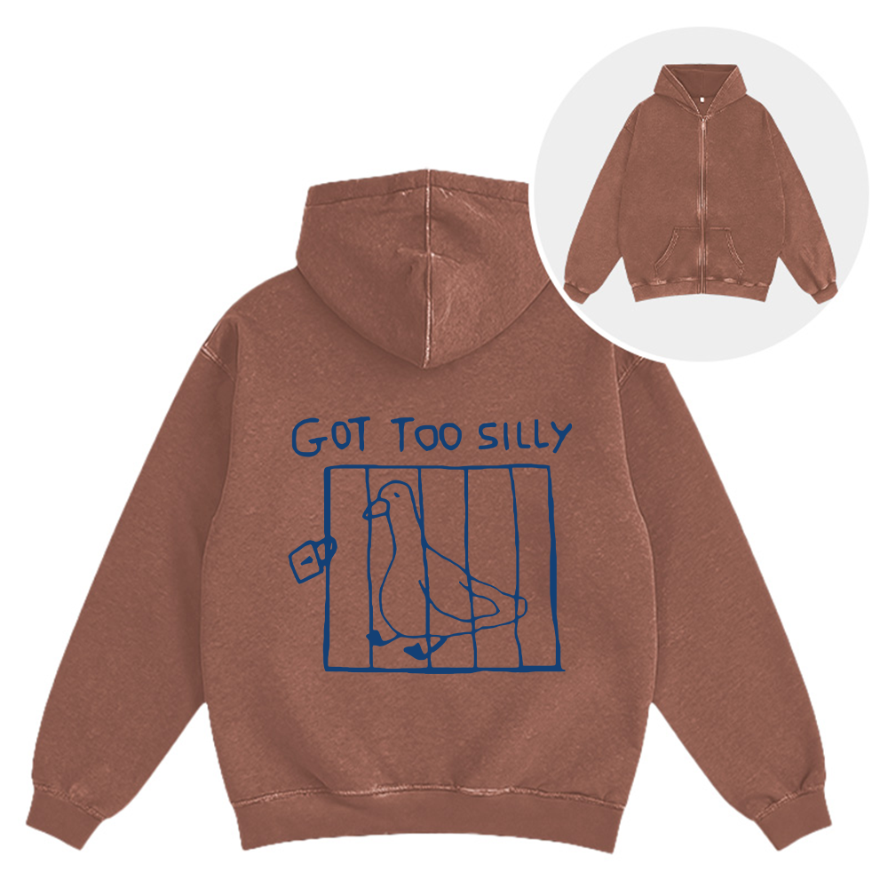Tokyocanvas Got Too Silly Meme Washed Zip Hoodie