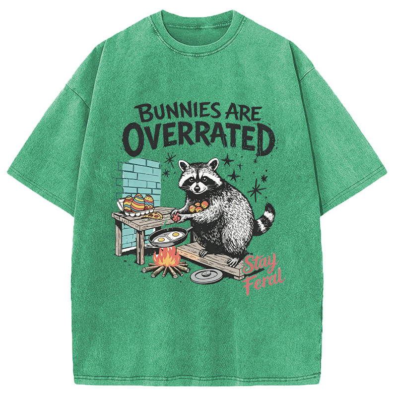 Tokyocanvas Bunnies Are Overrated Raccoon Easter Washed T-Shirt