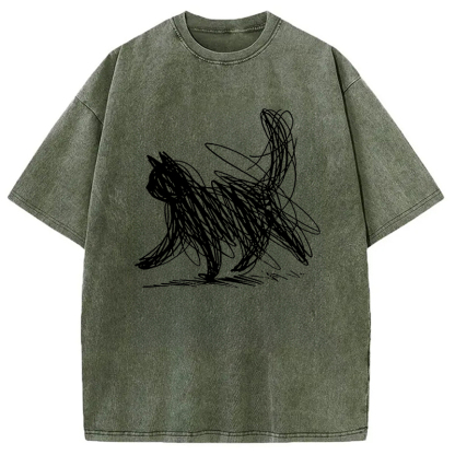 Tokyocanvas Minimalist Cat Art Washed T-Shirt