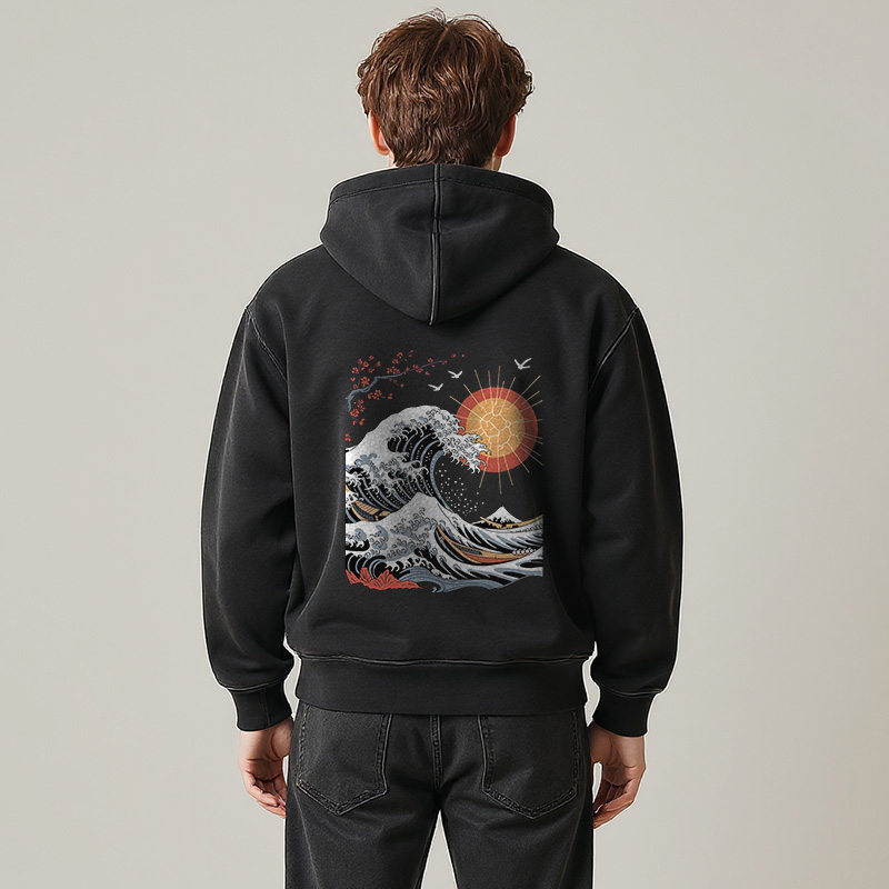 Tokyocanvas Ocean Sun Cherry Blossom Washed Zip Hoodie