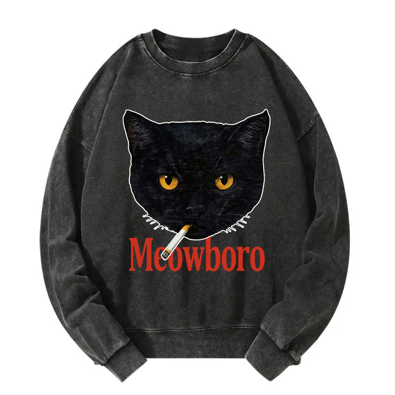 Tokyocanvas Smoking Black Cat Vintage Washed Sweatshirt