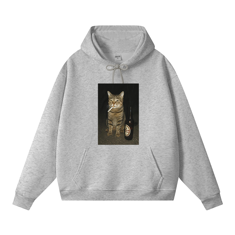 Tokyocanvas Vintage Cigarette Kitty Meme Fleece Lined Hoodie