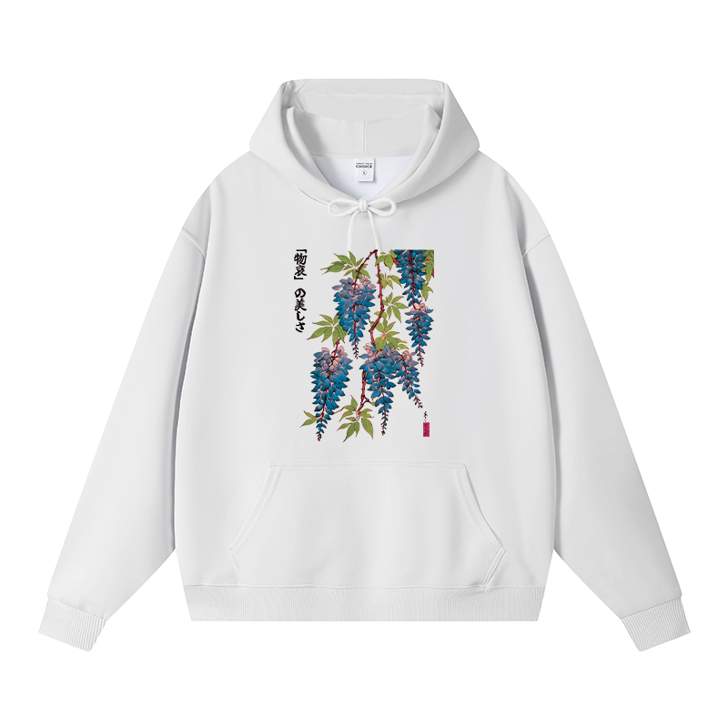Tokyocanvas Wisteria Flowers Fleece Lined Hoodie