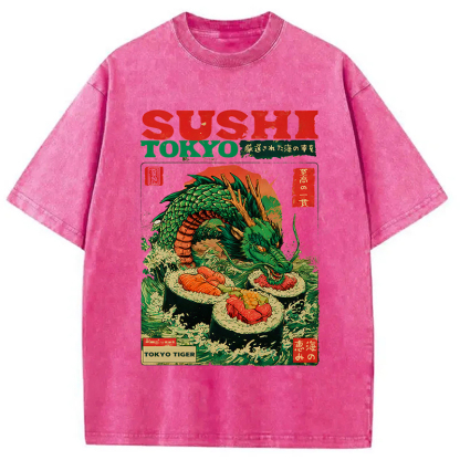 Tokyocanvas Ocean Dragon Sushi Washed T-Shirt