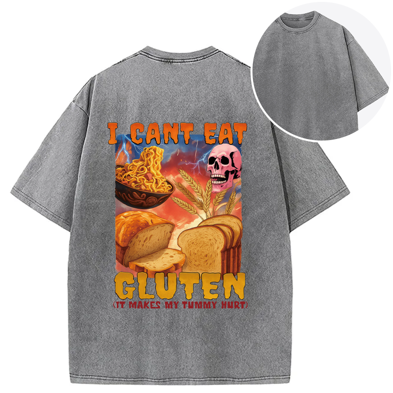 Tokyocanvas I Can't Eat Gluten Funny Meme Back Washed T-Shirt