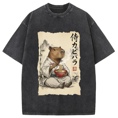 Tokyocanvas Funny Capybara Ramen Washed T-Shirt