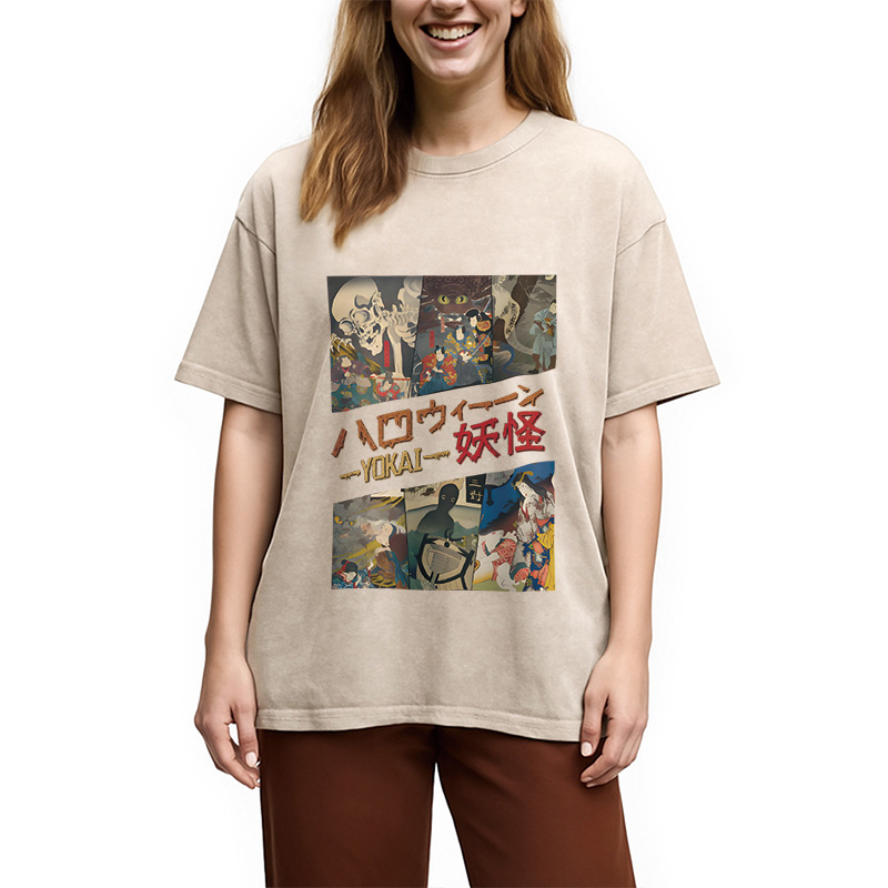 Tokyocanvas Vintage Japanese Yokai Halloween Washed T-Shirt