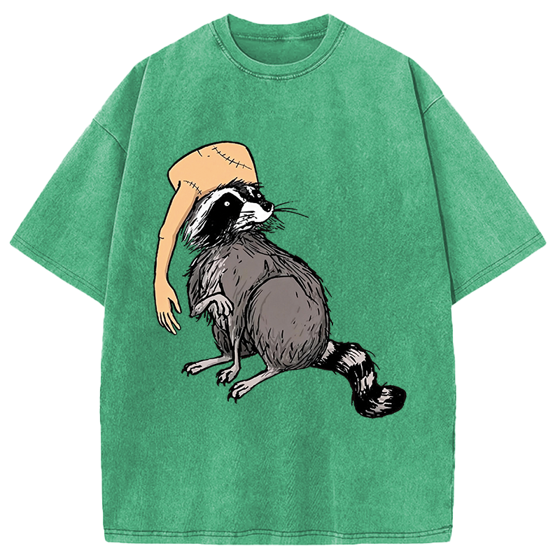 Tokyocanvas Funny Raccoon Hat Washed T-Shirt