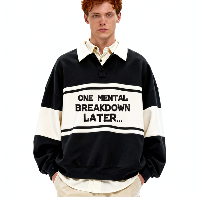 Tokyocanvas One Mental Breakdown Later Polo Embroidered Sweatshirt