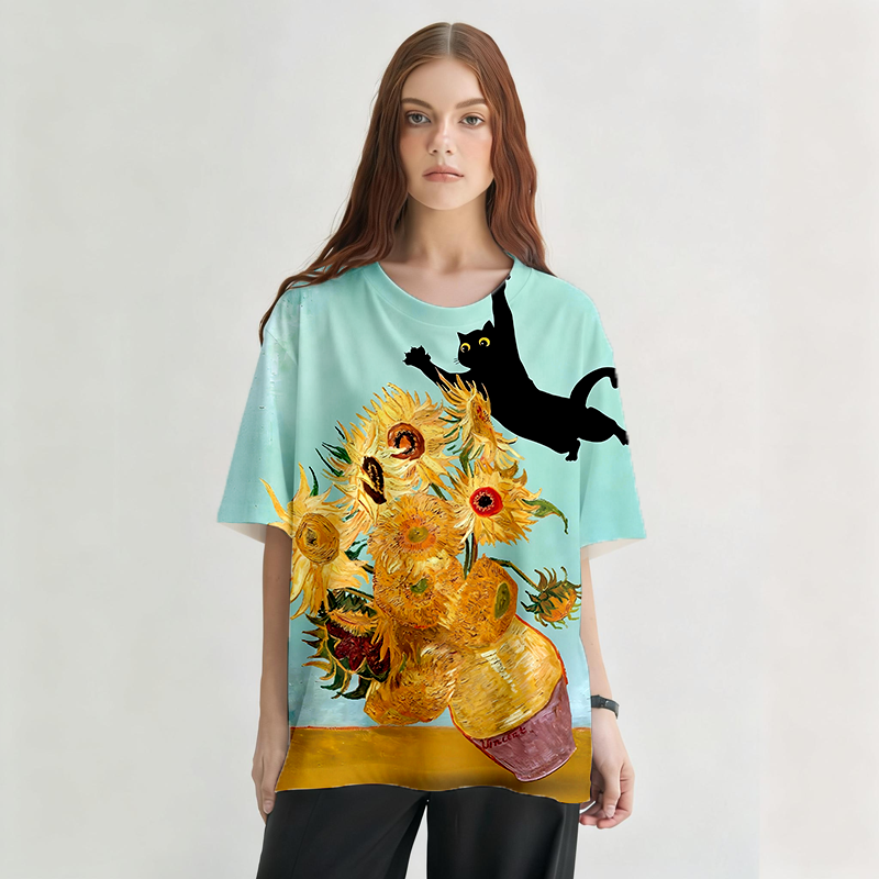 Tokyocanvas Flying Black Cat Graphic Print T-Shirt