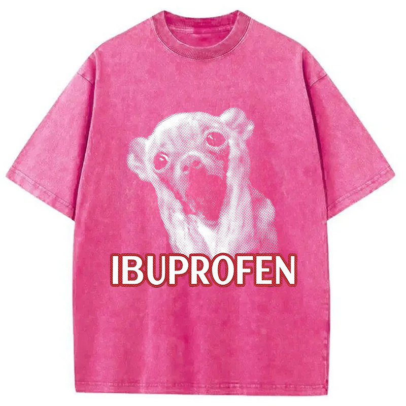 Tokyocanvas Ibuprofen Funny Dog Meme Washed T-Shirt